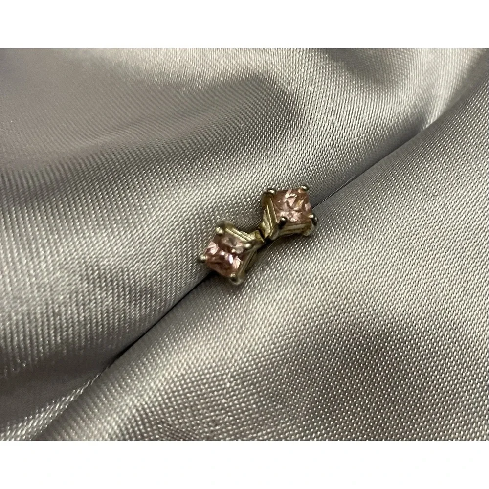 925 Sterling Silver Princess Cut Stud Pink Topaz October Birthstone Earrings
